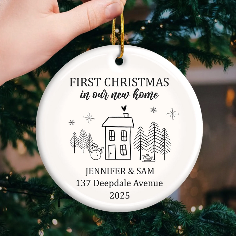 Custom First Christmas In New Home Ceramic Ornament - Personalized Anniversary Christmas Wedding Gifts For Husband And Wife, Him And Her, New Homeowners, Couples, Friends - New Home Christmas Magic