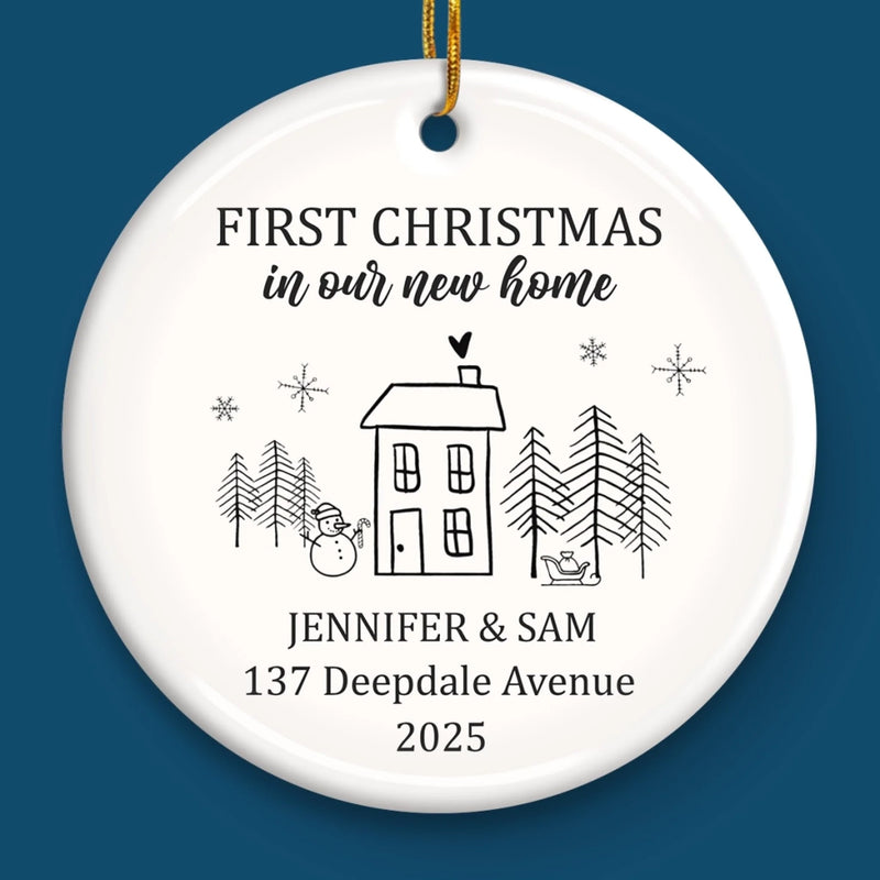 Custom First Christmas In New Home Ceramic Ornament - Personalized Anniversary Christmas Wedding Gifts For Husband And Wife, Him And Her, New Homeowners, Couples, Friends - New Home Christmas Magic