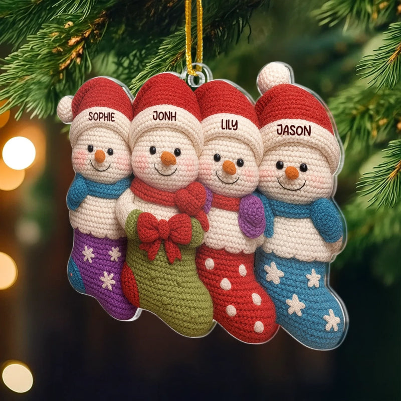 Custom Crochet Acrylic Ornament - Personalized Christmas Birthday Gifts For Mom, Dad, Brother, Sister, Kids - Christmas Cuties In Stockings