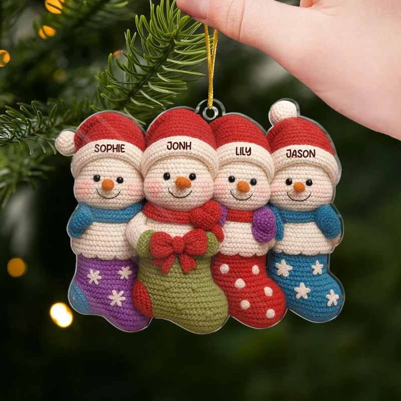 Custom Crochet Acrylic Ornament - Personalized Christmas Birthday Gifts For Mom, Dad, Brother, Sister, Kids - Christmas Cuties In Stockings