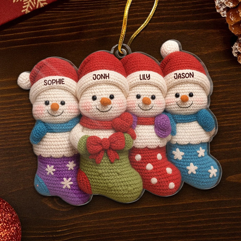 Custom Crochet Acrylic Ornament - Personalized Christmas Birthday Gifts For Mom, Dad, Brother, Sister, Kids - Christmas Cuties In Stockings