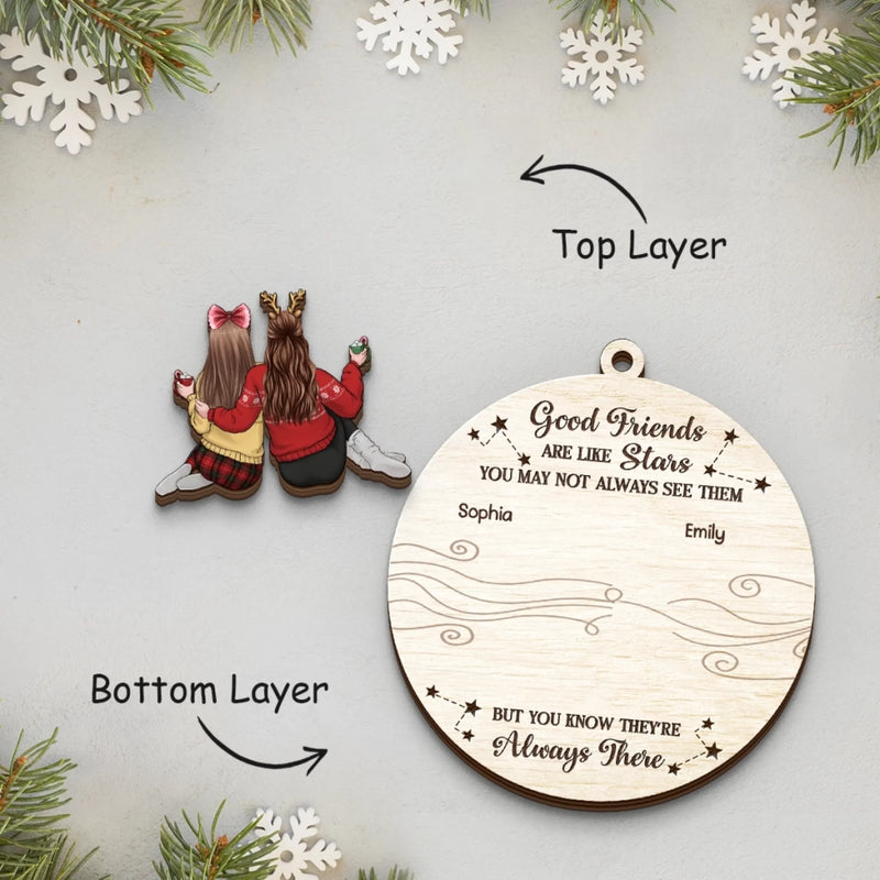 Custom Double Layer Wooden Ornament - Personalized Best Friend Christmas Birthday Gifts For Women, Besties, Sisters, BFF - Bestie Laughs Brighten Every Day