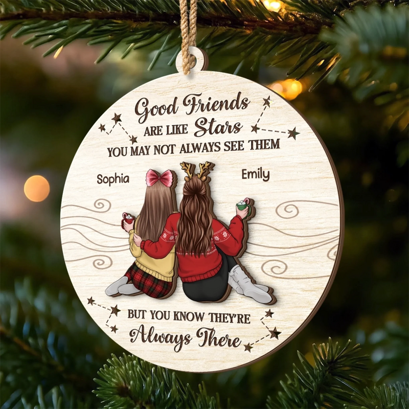 Custom Double Layer Wooden Ornament - Personalized Best Friend Christmas Birthday Gifts For Women, Besties, Sisters, BFF - Bestie Laughs Brighten Every Day