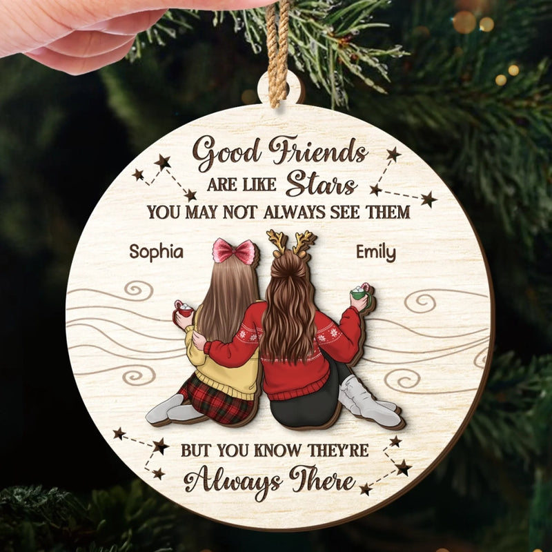Custom Double Layer Wooden Ornament - Personalized Best Friend Christmas Birthday Gifts For Women, Besties, Sisters, BFF - Bestie Laughs Brighten Every Day