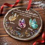 Custom Name Butterfly Sister Gifts - Personalized Glass Ornament