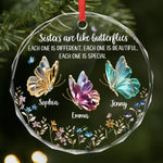 Custom Name Butterfly Sister Gifts - Personalized Glass Ornament