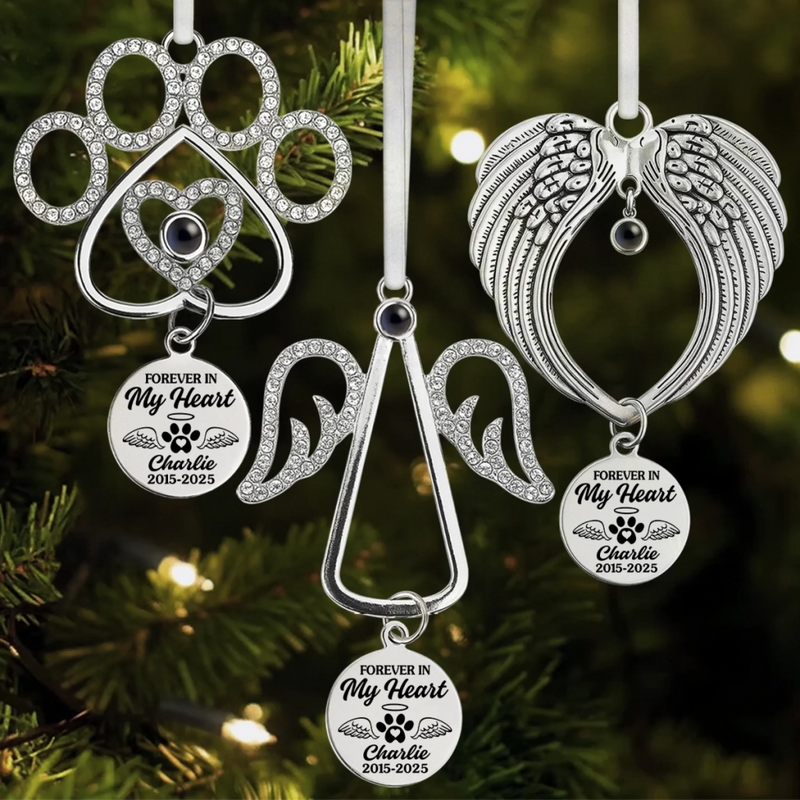 Custom Photo Projection Ornament With Charm - Personalized Pet Christmas Memorial Sympathy Gifts For Dogs, Cats - Gentle Companions Leave Lasting Love