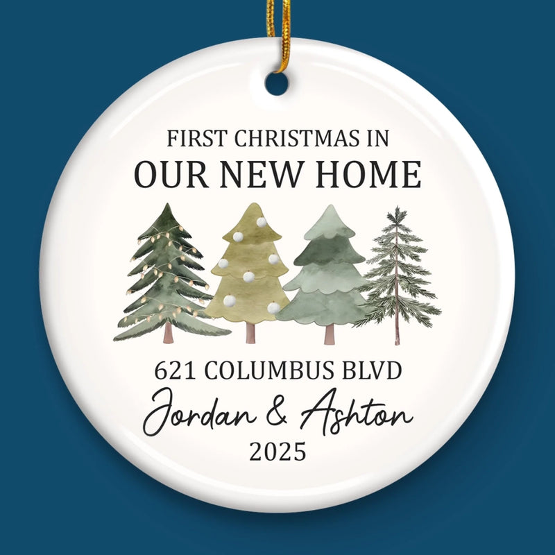 Custom First Christmas In New Home Ceramic Ornament - Personalized Anniversary Christmas Wedding Gifts For Husband And Wife, Him And Her, New Homeowners, Couples, Friends - Together Under One Roof