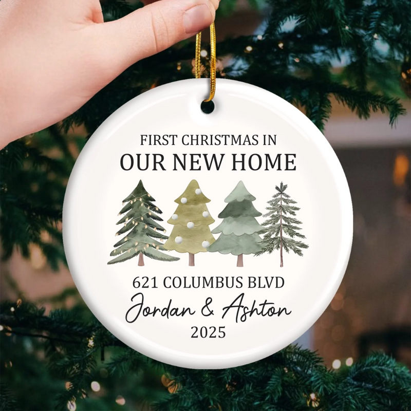 Custom First Christmas In New Home Ceramic Ornament - Personalized Anniversary Christmas Wedding Gifts For Husband And Wife, Him And Her, New Homeowners, Couples, Friends - Together Under One Roof