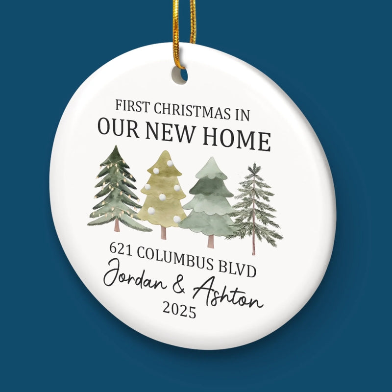 Custom First Christmas In New Home Ceramic Ornament - Personalized Anniversary Christmas Wedding Gifts For Husband And Wife, Him And Her, New Homeowners, Couples, Friends - Together Under One Roof