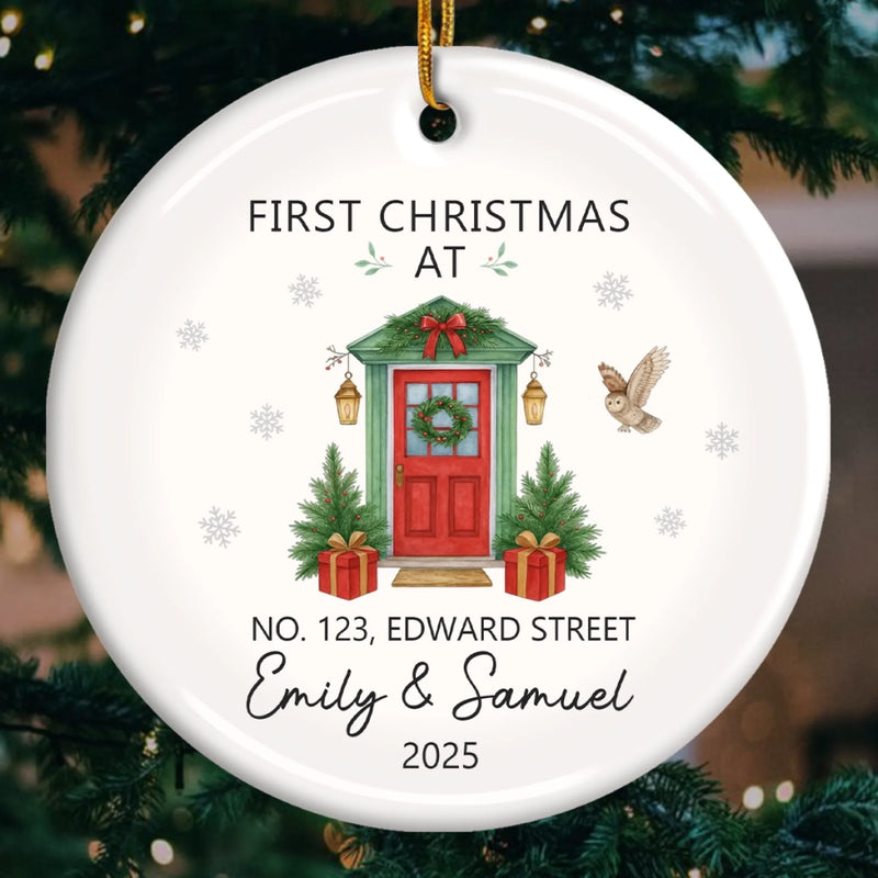 Custom First Christmas In New Home Ceramic Ornament - Personalized Anniversary Christmas Wedding Gifts For Husband And Wife, Him And Her, New Homeowners, Couples, Friends - New Home New Memories