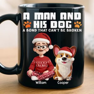 Custom Black Mug - Personalized Christmas  Birthday Gifts For Dog Lovers, Dog Dad And Mom - A Man And His Dog, Unbreakable Bond