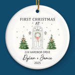 Custom First Christmas In New Home Ceramic Ornament - Personalized Anniversary Christmas Wedding Gifts For Husband And Wife, Him And Her, New Homeowners, Couples, Friends - Our Forever Beginning