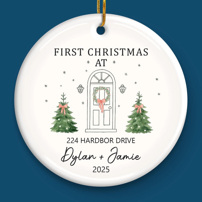 Custom First Christmas In New Home Ceramic Ornament - Personalized Anniversary Christmas Wedding Gifts For Husband And Wife, Him And Her, New Homeowners, Couples, Friends - Our Forever Beginning