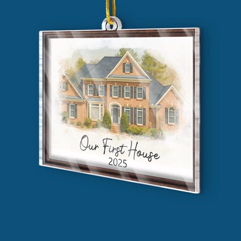 Custom Photo First Christmas In New Home Ceramic Ornament - Personalized Anniversary Christmas Wedding Gifts For Husband And Wife, Him And Her, New Homeowners, Couples, Friends - Forever Starts Here