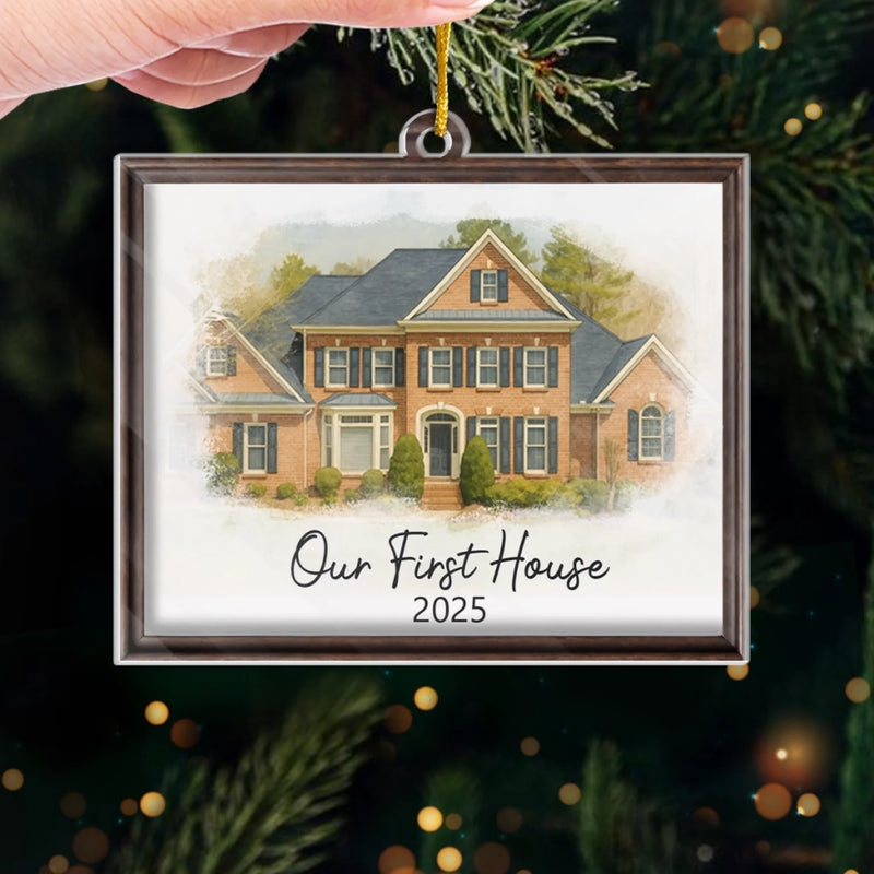 Custom Photo First Christmas In New Home Ceramic Ornament - Personalized Anniversary Christmas Wedding Gifts For Husband And Wife, Him And Her, New Homeowners, Couples, Friends - Forever Starts Here