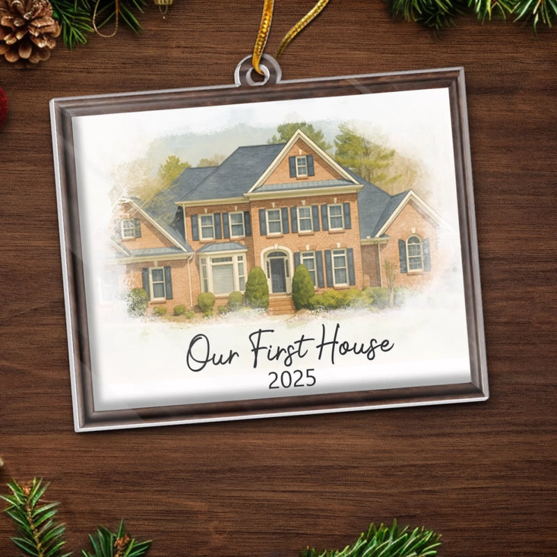 Custom Photo First Christmas In New Home Ceramic Ornament - Personalized Anniversary Christmas Wedding Gifts For Husband And Wife, Him And Her, New Homeowners, Couples, Friends - Forever Starts Here
