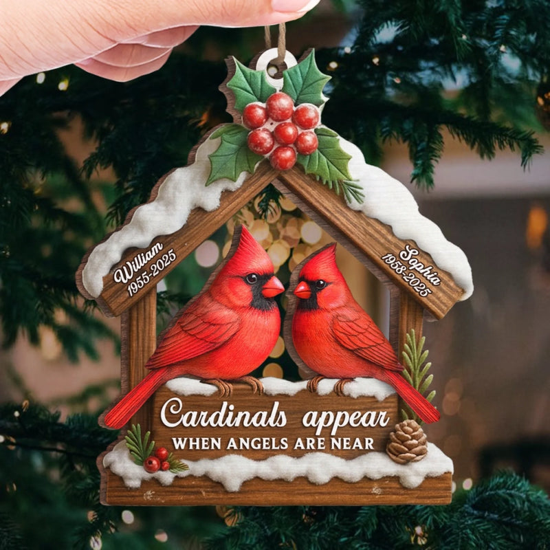 Custom Cardinal Wood Ornament - Personalized Christmas Memorial Sympathy Gifts For Loss Of Mom, Dad - Memories Carry Us Through Time