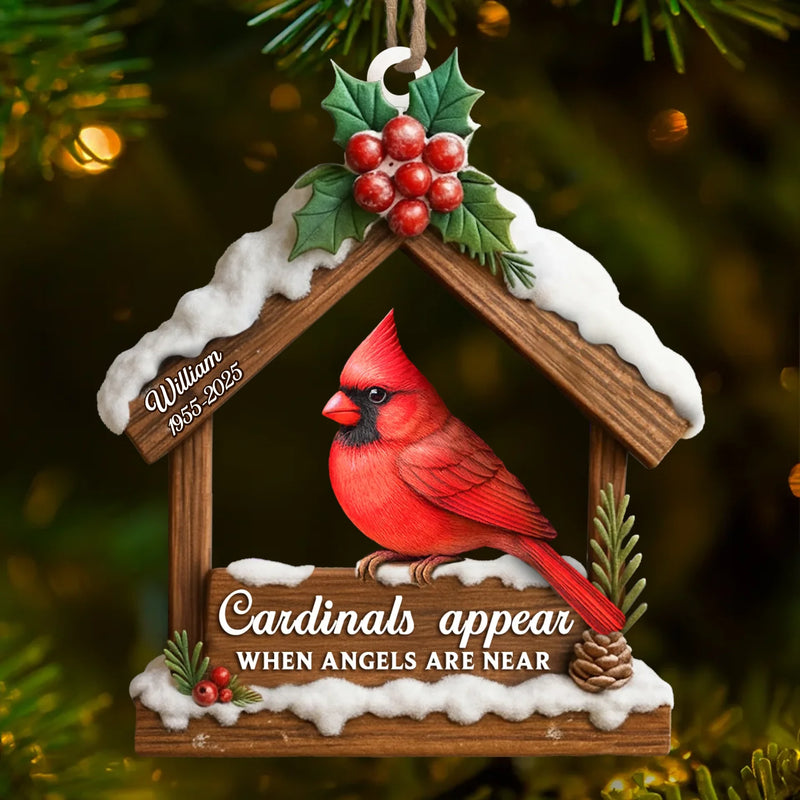 Custom Cardinal Wood Ornament - Personalized Christmas Memorial Sympathy Gifts For Loss Of Mom, Dad - Memories Carry Us Through Time