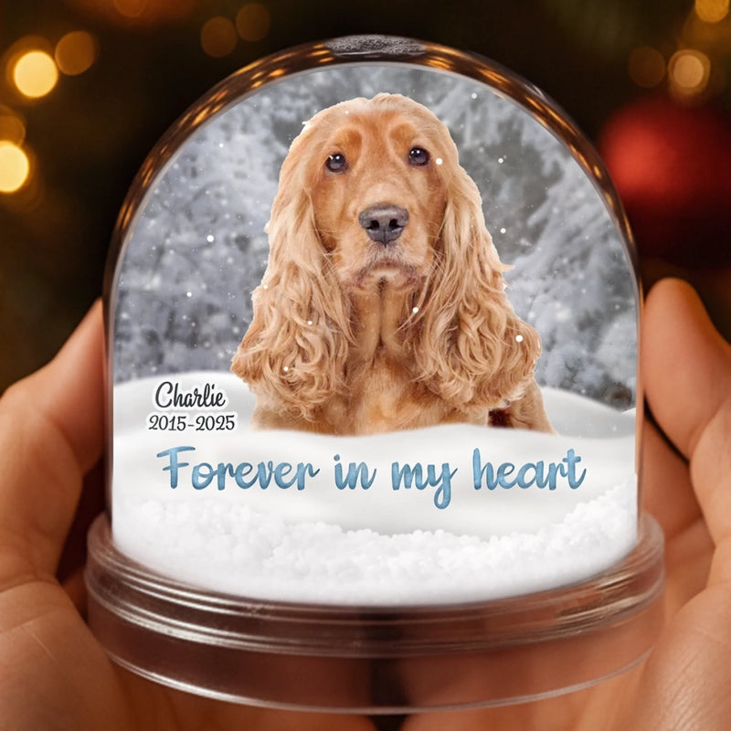 Custom Photo Acrylic Snow Globe - Personalized Pet Christmas Memorial Sympathy Gifts For Dogs, Cats - Paws And Love Never Fade