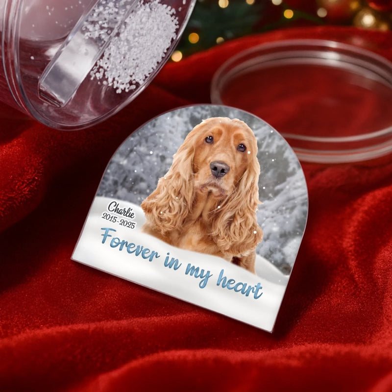 Custom Photo Acrylic Snow Globe - Personalized Pet Christmas Memorial Sympathy Gifts For Dogs, Cats - Paws And Love Never Fade