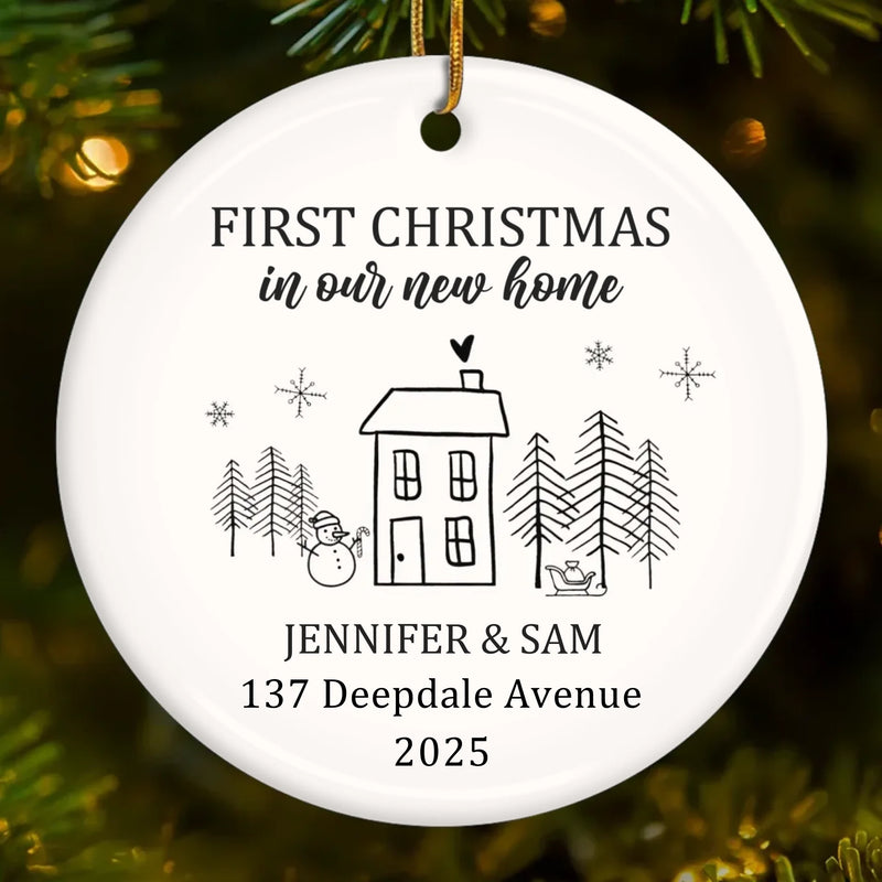 Custom First Christmas In New Home Ceramic Ornament - Personalized Anniversary Christmas Wedding Gifts For Husband And Wife, Him And Her, New Homeowners, Couples, Friends - New Home Christmas Magic