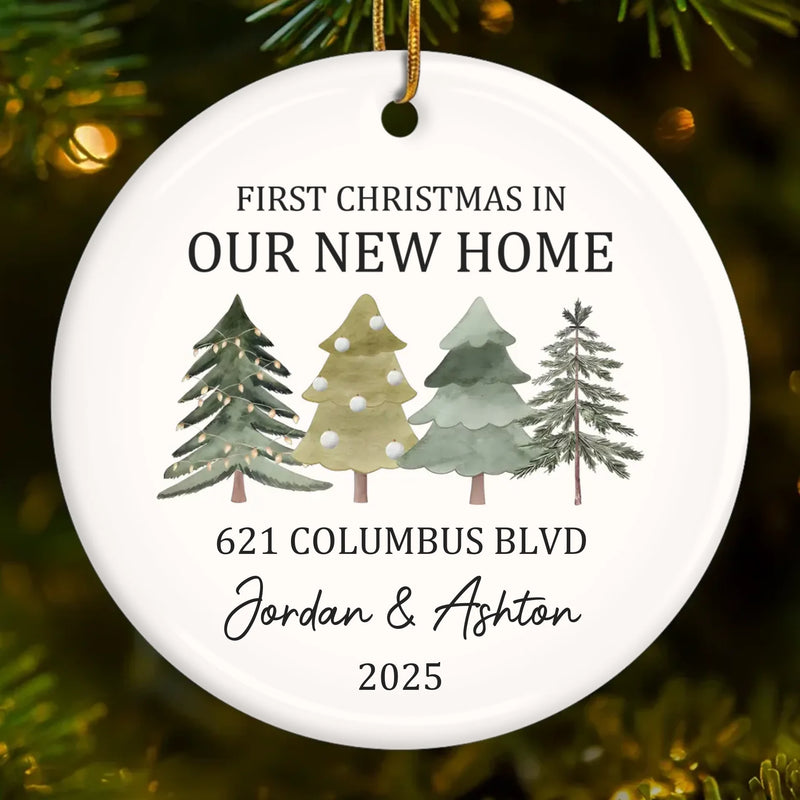 Custom First Christmas In New Home Ceramic Ornament - Personalized Anniversary Christmas Wedding Gifts For Husband And Wife, Him And Her, New Homeowners, Couples, Friends - Together Under One Roof