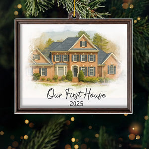 Custom Photo First Christmas In New Home Ceramic Ornament - Personalized Anniversary Christmas Wedding Gifts For Husband And Wife, Him And Her, New Homeowners, Couples, Friends - Forever Starts Here