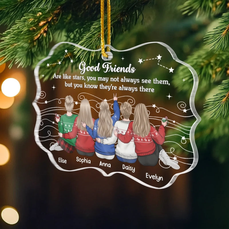 Custom Acrylic Ornament - Personalized Best Friend Christmas Birthday Gifts For Women, Besties, Sisters, BFF - Christmas Shines Brighter With Besties