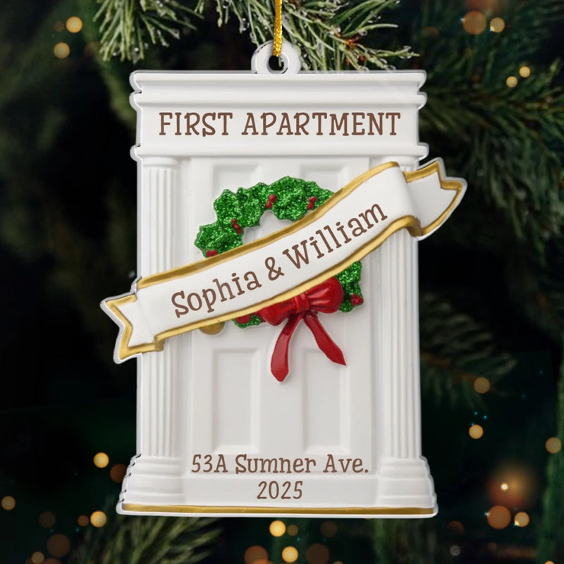 Custom First Christmas In New Home Acrylic Ornament - Personalized Anniversary Christmas Wedding Gifts For Husband And Wife, Him And Her, New Homeowners, Couples, Friends - Our Cozy Beginning