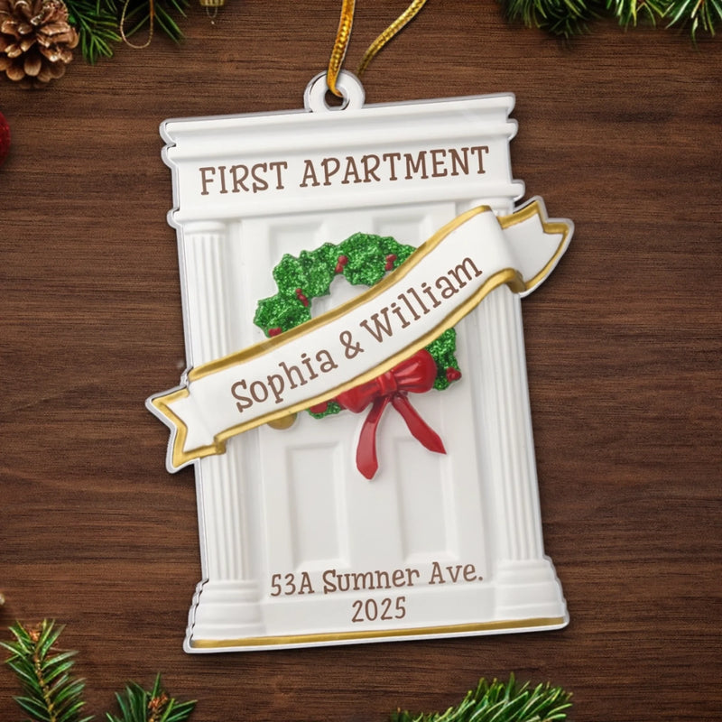 Custom First Christmas In New Home Acrylic Ornament - Personalized Anniversary Christmas Wedding Gifts For Husband And Wife, Him And Her, New Homeowners, Couples, Friends - Our Cozy Beginning