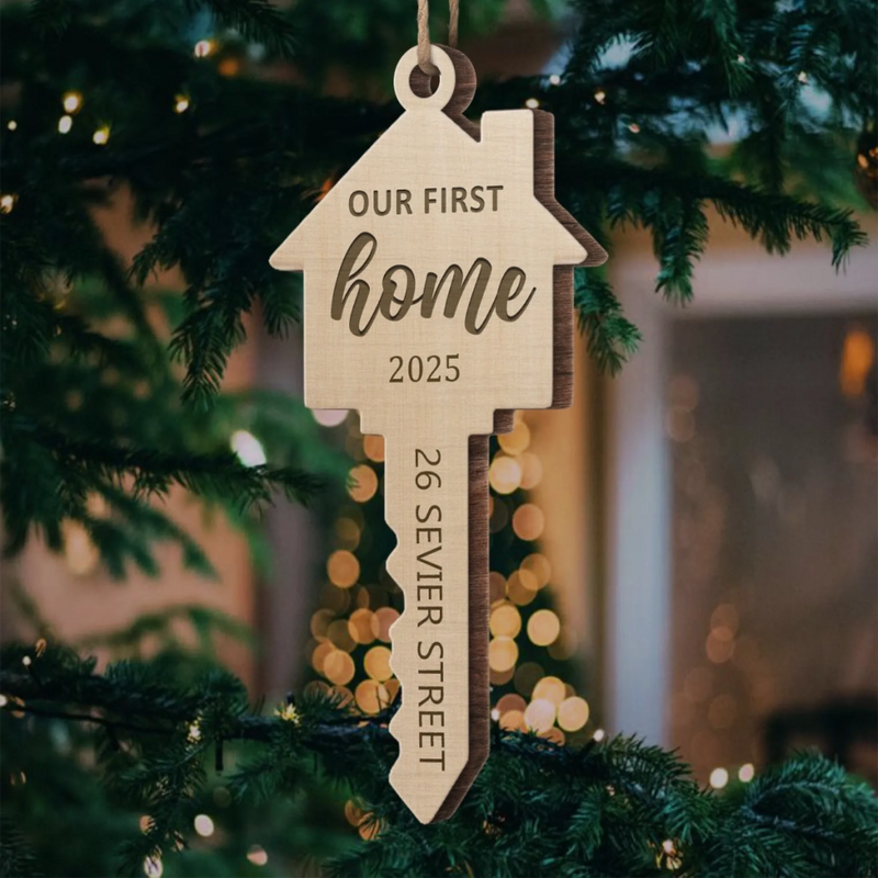 Custom First Christmas In New Home Wood Ornament - Personalized Anniversary Christmas Wedding Gifts For Husband And Wife, Him And Her, New Homeowners, Couples, Friends - Love Built This Home