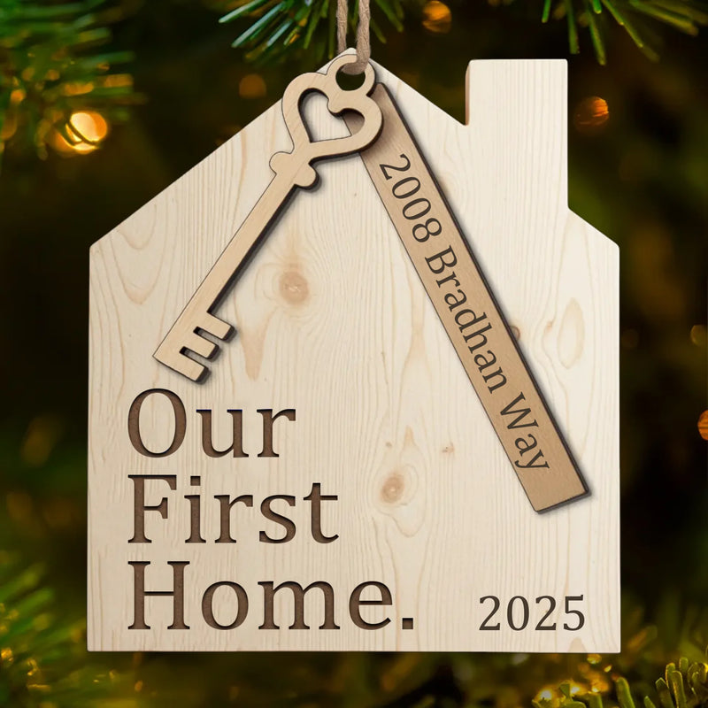 Custom First Christmas In New Home Wood Ornament - Personalized Anniversary Christmas Wedding Gifts For Husband And Wife, Him And Her, New Homeowners, Couples, Friends - Our First Home Journey Begins