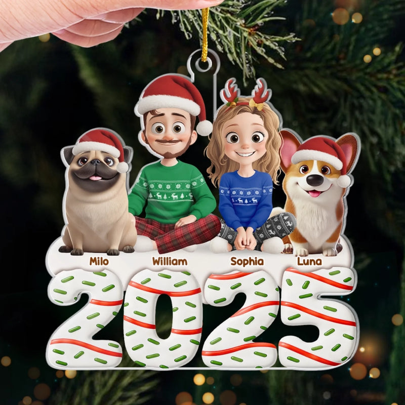 Custom Acrylic Ornament - Personalized Christmas Anniversary Birthday Gifts For Couples, Family, Husband and Wife, Dog Lovers, Pet Lovers - Happiness Is Two Hearts And Four Paws