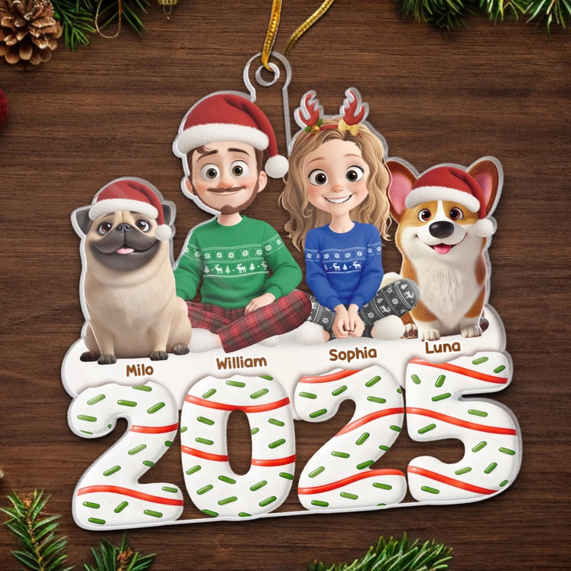 Custom Acrylic Ornament - Personalized Christmas Anniversary Birthday Gifts For Couples, Family, Husband and Wife, Dog Lovers, Pet Lovers - Happiness Is Two Hearts And Four Paws