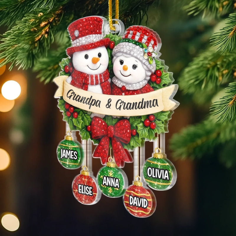 Custom Snowman Acrylic Ornament - Personalized Christmas Birthday Gifts For Grandpa, Grandma - Together Our Hearts Find Home