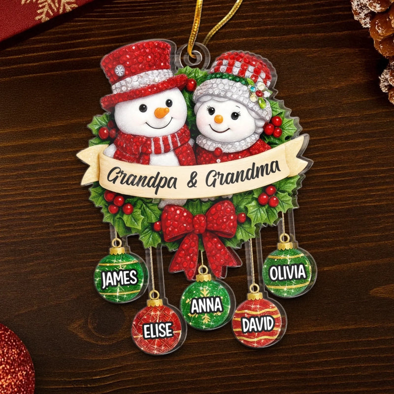 Custom Snowman Acrylic Ornament - Personalized Christmas Birthday Gifts For Grandpa, Grandma - Together Our Hearts Find Home