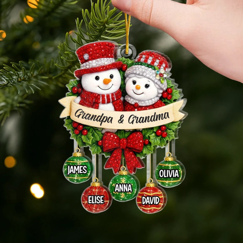 Custom Snowman Acrylic Ornament - Personalized Christmas Birthday Gifts For Grandpa, Grandma - Together Our Hearts Find Home