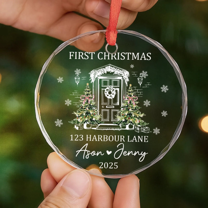 Custom New Home First Home Glass Ornament - Personalized Christmas Ornament For Couples, First Home Keepsake, Housewarming Bauble Gift, New Home Keepsake Gift- Our Little Family, Our New Home