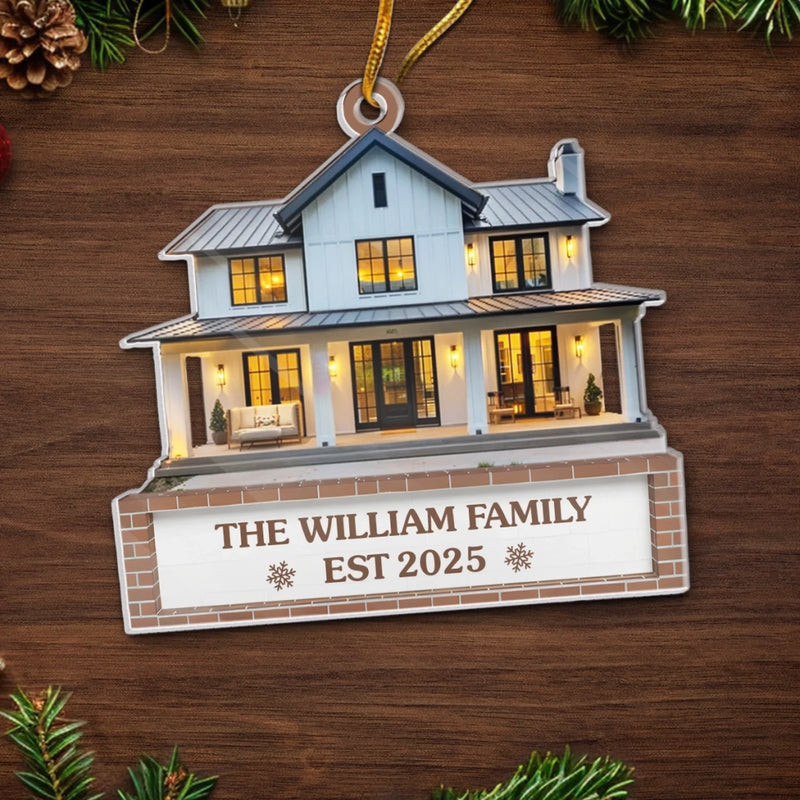 Custom Photo First Christmas In New Home Ceramic Ornament - Personalized Anniversary Christmas Wedding Gifts For Husband And Wife, Him And Her, New Homeowners, Couples, Friends - First Cozy Christmas
