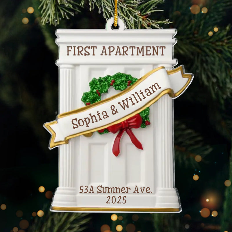 Custom First Christmas In New Home Acrylic Ornament - Personalized Anniversary Christmas Wedding Gifts For Husband And Wife, Him And Her, New Homeowners, Couples, Friends - Our Cozy Beginning
