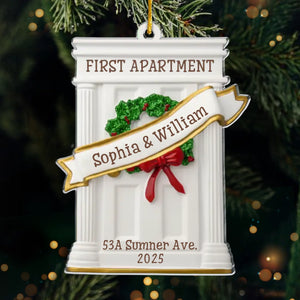 Custom First Christmas In New Home Acrylic Ornament - Personalized Anniversary Christmas Wedding Gifts For Husband And Wife, Him And Her, New Homeowners, Couples, Friends - Our Cozy Beginning