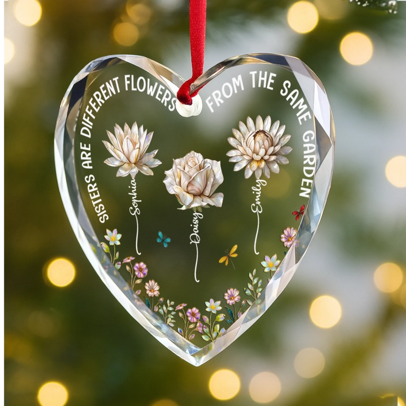 Custom Heart Glass Ornament - Personalized Best Friend Christmas Birthday Gifts For Women, Besties, Sisters, BFF - Bloom Where We Belong