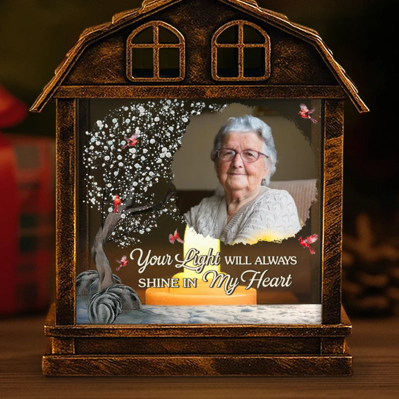 Custom Photo LED House Lantern Light - Personalized Christmas Memorial Sympathy Gifts For Loss Of Mom, Dad - A Beautiful Soul Lives In Memory