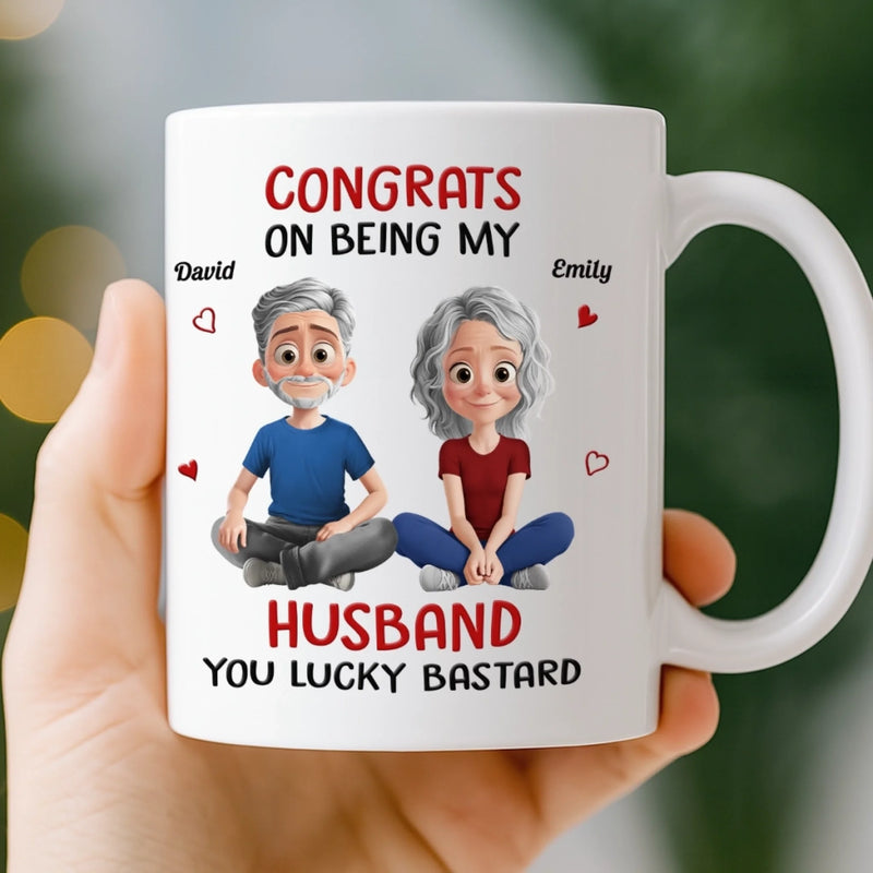 Custom Mug - Personalized Anniversary Wedding Gifts For Husband And Wife, Him And Her - Lucky To Have Me