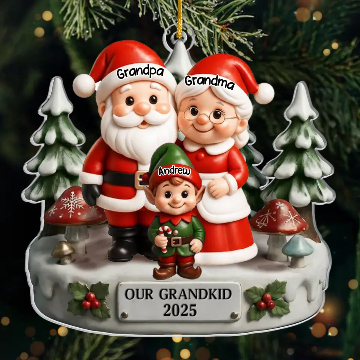 Custom Acrylic Ornament - Personalized Christmas Birthday Gifts For Grandpa, Grandma - Smiles Shine Bright Waiting For Santa