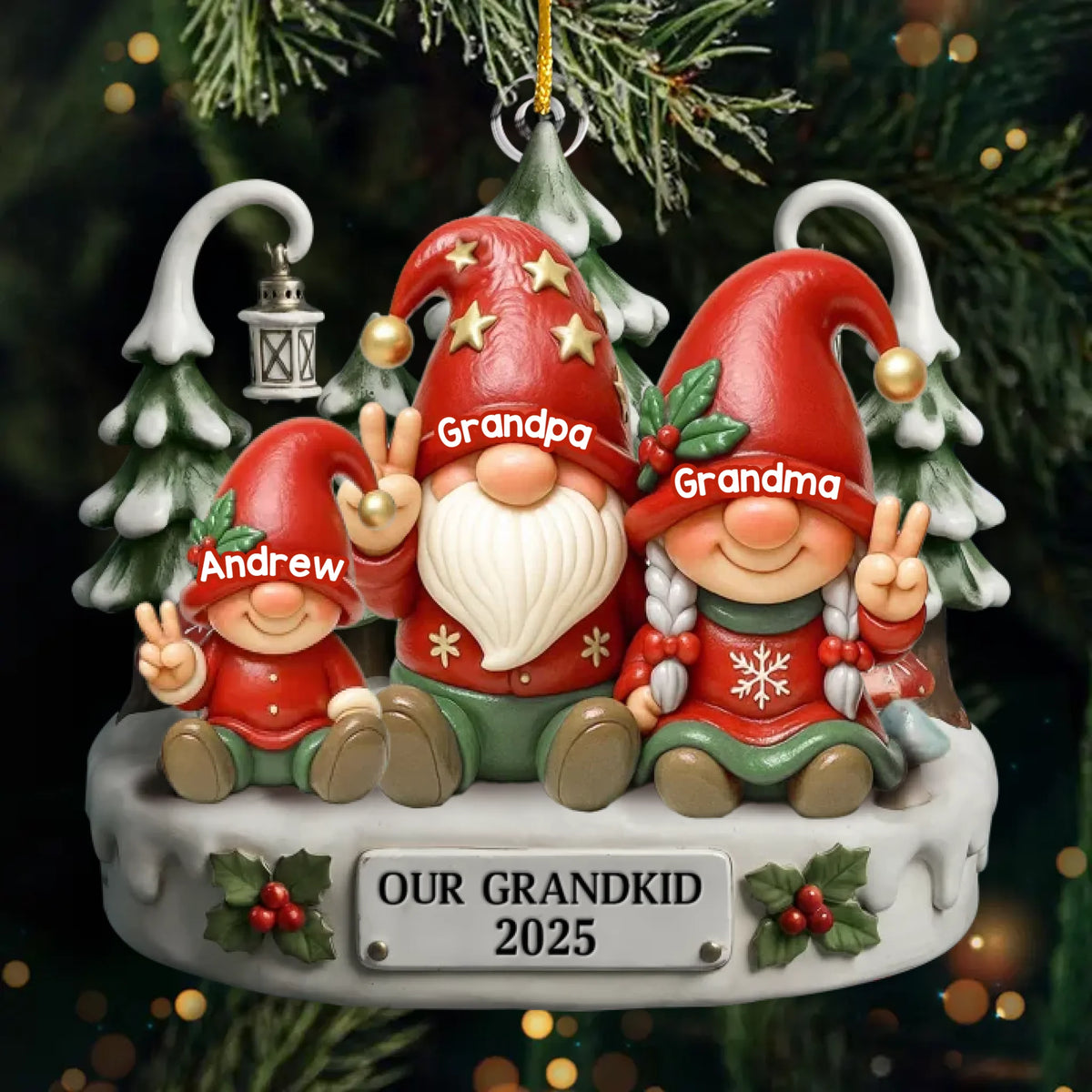 Custom Gnome Acrylic Ornament - Personalized Christmas Birthday Gifts For Grandpa, Grandma - Holiday Magic Grows With Every Gnome