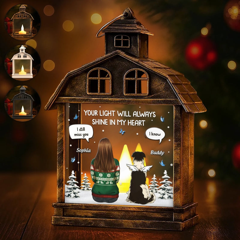 Custom LED House Lantern Light - Personalized Pet Christmas Memorial Sympathy Gifts For Dogs - Love Stays In Every Paw Print