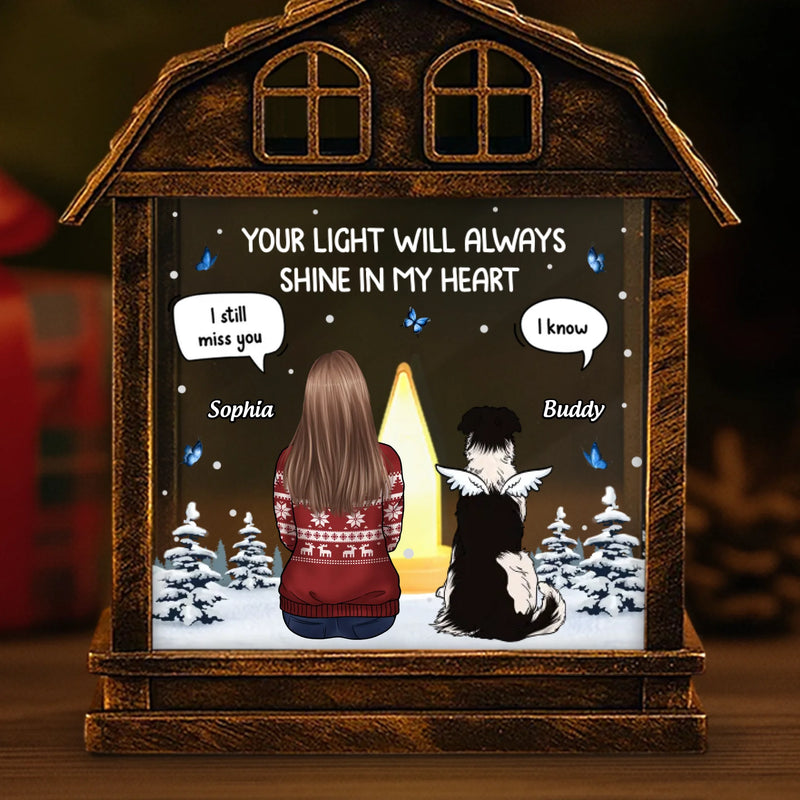 Custom LED House Lantern Light - Personalized Pet Christmas Memorial Sympathy Gifts For Dogs - Love Stays In Every Paw Print