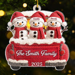 Custom Crochet Snowman Acrylic Ornament - Personalized Christmas Birthday Gifts For Mom, Dad, Brother, Sister, Kids - Our Family Our Treasure